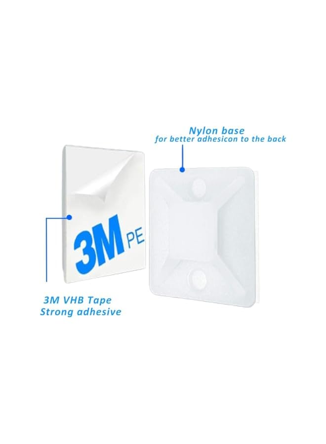 3M 100-Piece Self-Adhesive Cable Tie Mounts - Strong 3M PE Foam Backing Zip Tie Bases for Wire Management - White - Image 3